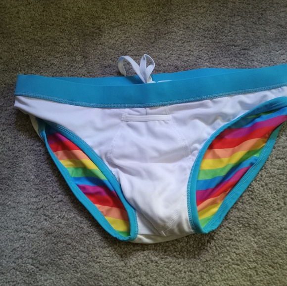 Men's low rise bikini swimming suit rainbow colored - Picture 3 of 6